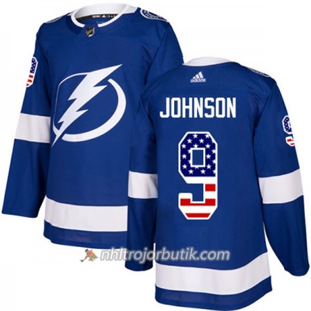 Män Ishockey Tampa Bay Lightning Tröja Tyler Johnson 9 Adidas 2017-2018 Blå USA Flag Fashion Authentic